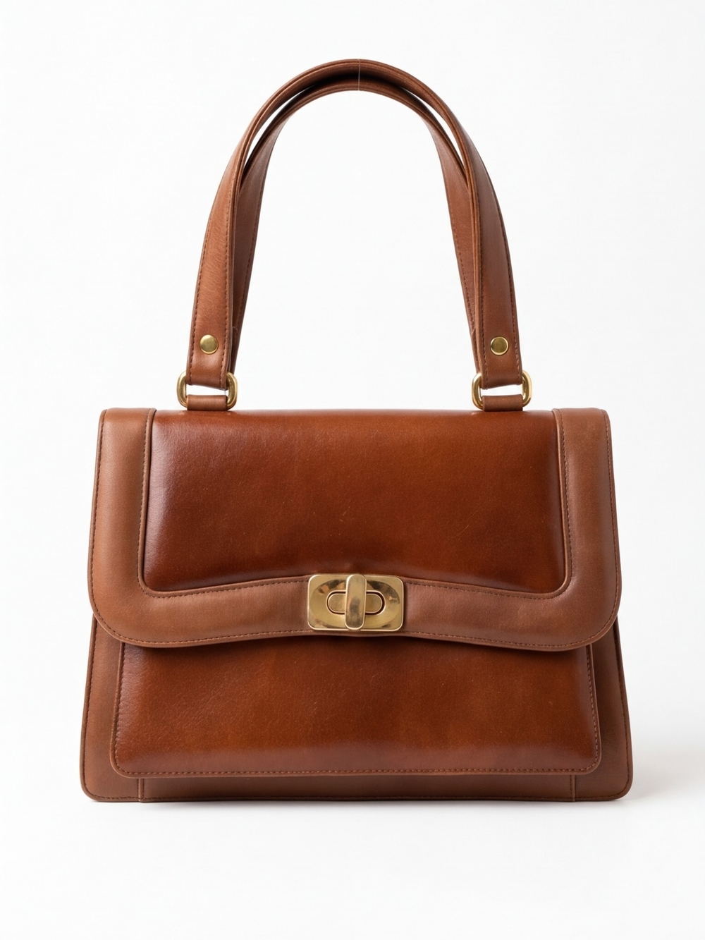 Vintage Leather Turn Lock Shoulder Bag Brown OS